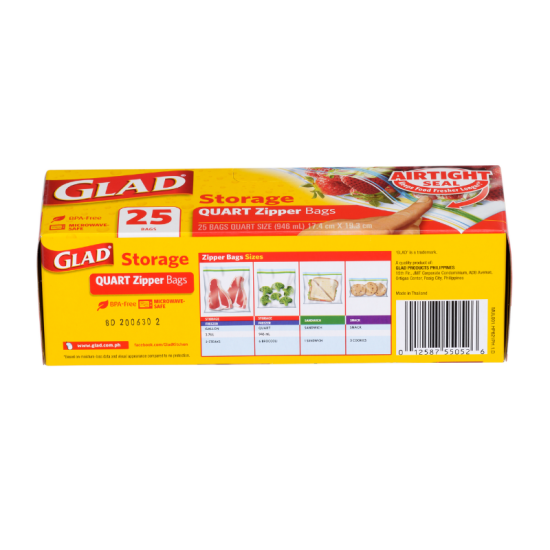 GLAD FOOD STORAGE ZIPPER QUART 25CT