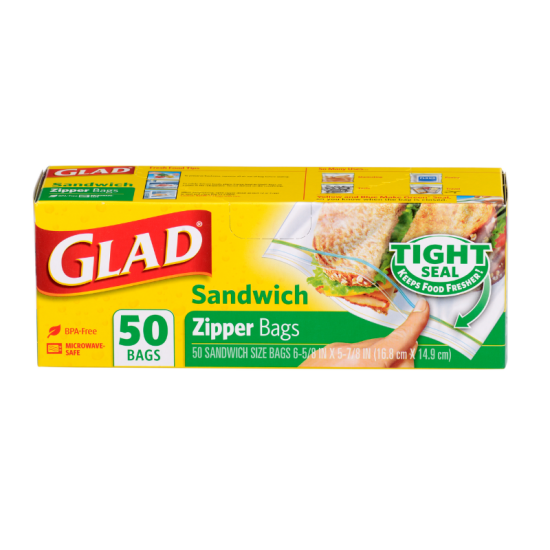 GLAD ZIPPER SANDWISH BAG 50'S 