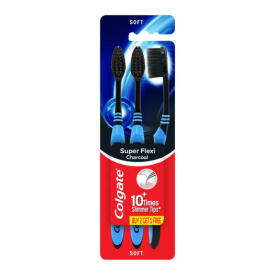 COLGATE TOOTHBRUSH SUPER FLEXI CHARCOAL 3'S