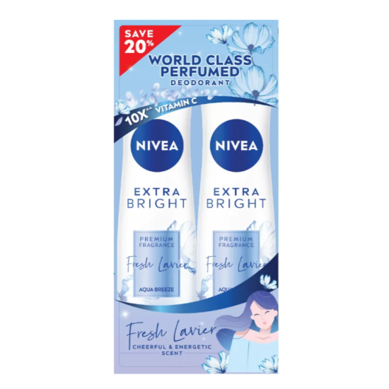 NIVEA WOMEN EXTRA BRIGHT SPRAY FRESH LAVIER 150ML*2