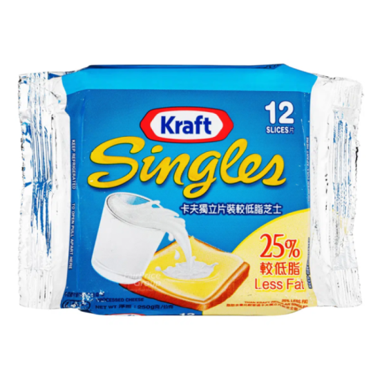 KRAFT SINGLES 12'S 25% LESS FAT 250g