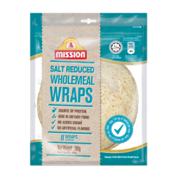 MISSION WRAP WHOLEMEAL REDUCED SALT 8S 360G MISSION WRAP WHOLEMEAL REDUCED SALT 8S 360G