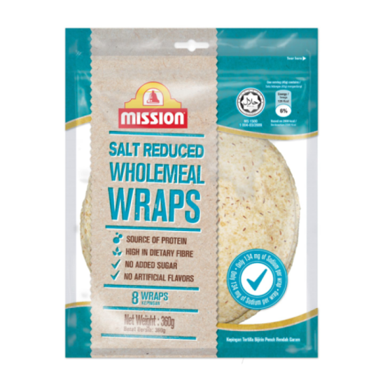 MISSION WRAP WHOLEMEAL REDUCED SALT 8S 360G