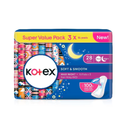 KOTEX SOFT&SMOOTH MAXI NITE 28CM 16S*3