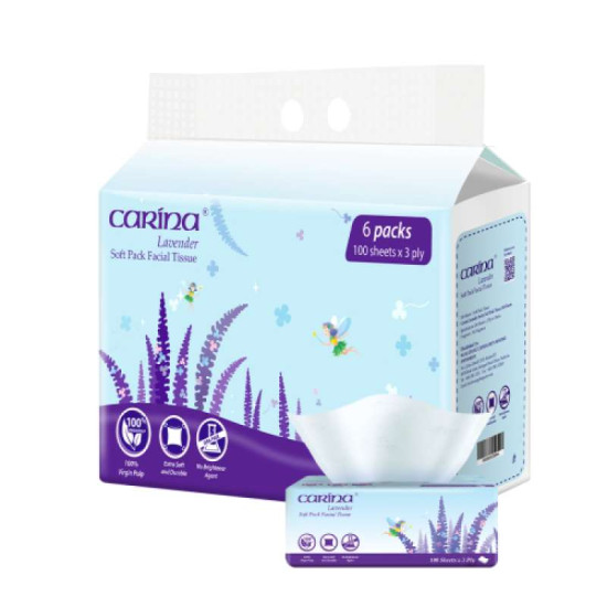 CARINA LAVENDER SOFT PACK FACIAL TISSUE 100'S*6