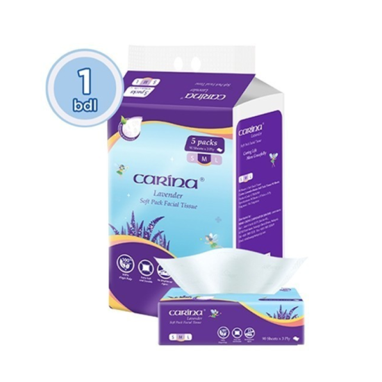 CARINA LAVENDER SOFT PACK FACIAL TISSUE M90'S*5