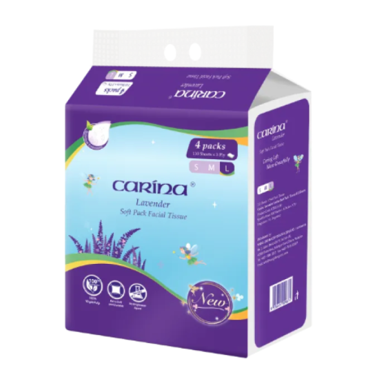 CARINA LAVENDER SOFT PACK FACIAL TISSUE L110'S*4