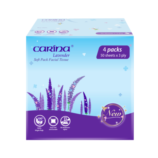 CARINA LAVENDER SOFT PACK FACIAL TISSUE 50'S*4