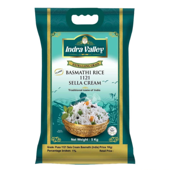 INDRA VALLEY 1121 SELLA CREAM BASMATHI RICE 5KG