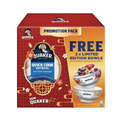 QUAKER QUICK COOK OATMEAL 800G*2'S (FREE 2 CERAMIC BOWL)