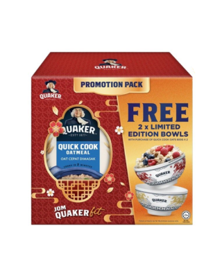 QUAKER QUICK COOK OATMEAL 800G*2'S (FREE 2 CERAMIC BOWL)