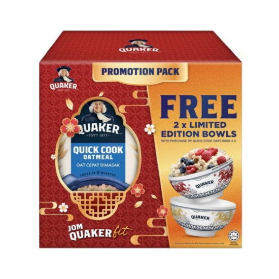 QUAKER QUICK COOK OATMEAL 800G*2'S (FREE 2 CERAMIC BOWL)
