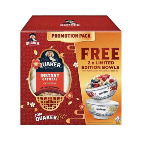 QUAKER INSTANT OATMEAL 800GM*2'S (FREE 2 CERAMIC B