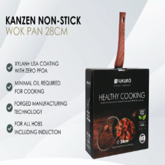 FUKURO KANZEN FORGED N/S WOK PAN WITH LID 28CM