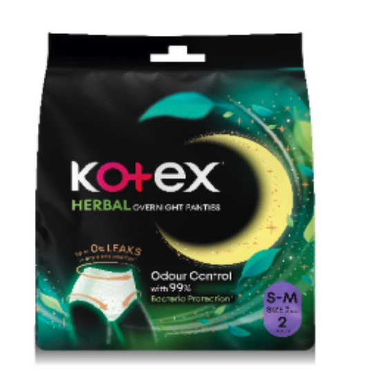 KOTEX O/NITE PANTIES HERBAL S/M SIZE 2s