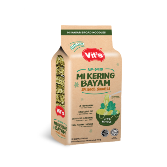 VIT'S AIR DRIED BROAD NOODLES - SPINACH 400GM VIT'S AIR DRIED BROAD NOODLES - SPINACH 400GM