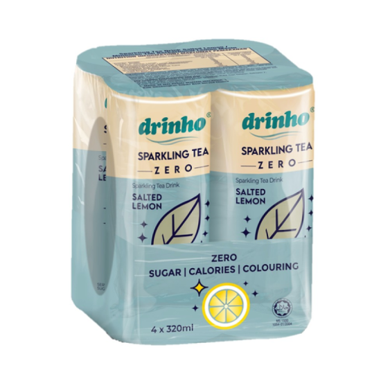DRINHO SPARKLING TEA ZERO SALTED LEMON  320ML *4'S