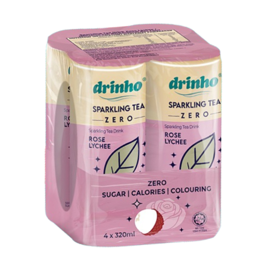 DRINHO SPARKLING TEA ZERO ROSE LYCHEE  320ML *4'S
