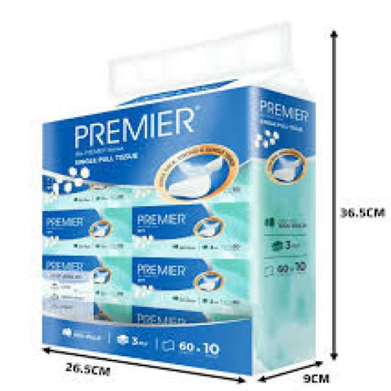 PREMIER SINGLE PULL TISSUE 60S*10PK (3PLY)
