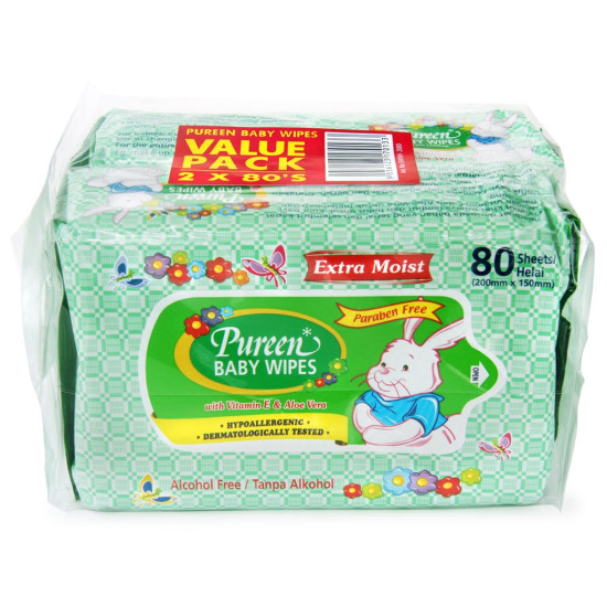PUREEN BABY WIPES (GREEN) 2x80'S