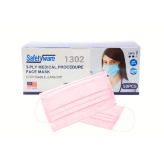 SW 3 PLY MEDICAL FACE MASK - PINK 1302ELPNK