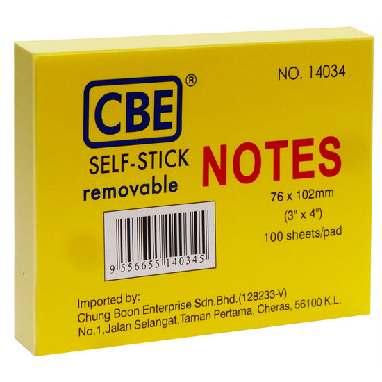 CBE STICK NOTE PAD 14034 3x4