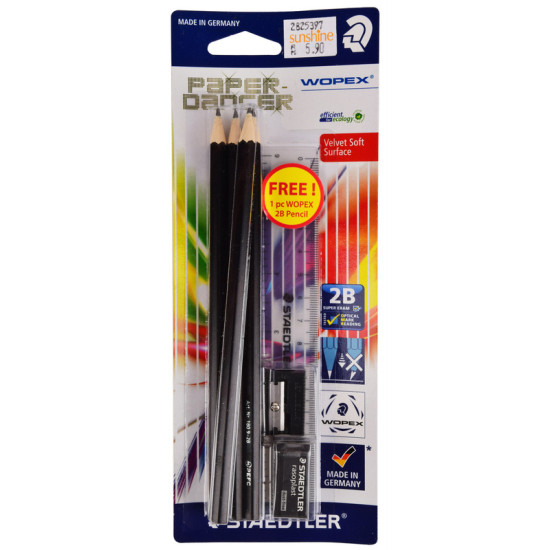 STAEDTLER WOPEX 2B 6'S+RUBBER+SHARPENER