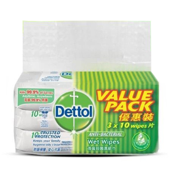 DETTOL ANTI-BACTERIAL WIPES VALUE PACK 10*3