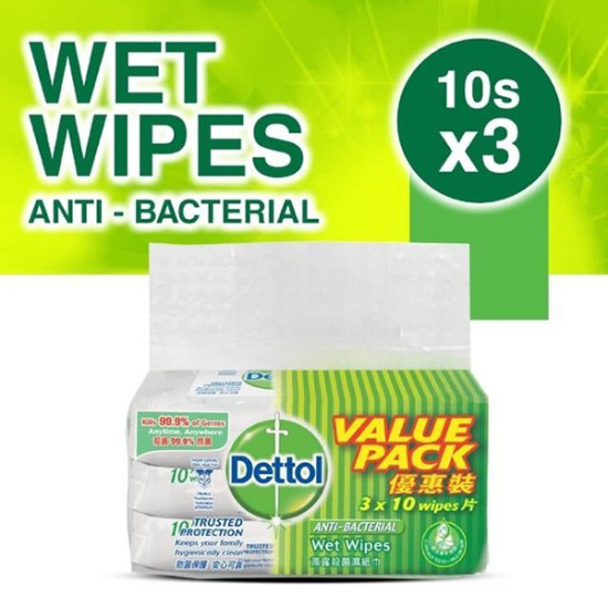 DETTOL ANTI-BACTERIAL WIPES VALUE PACK 10*3