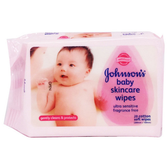 JOHNSON'S BABY SKIN CARE FRAGRANCE FREE WIPES 20'S