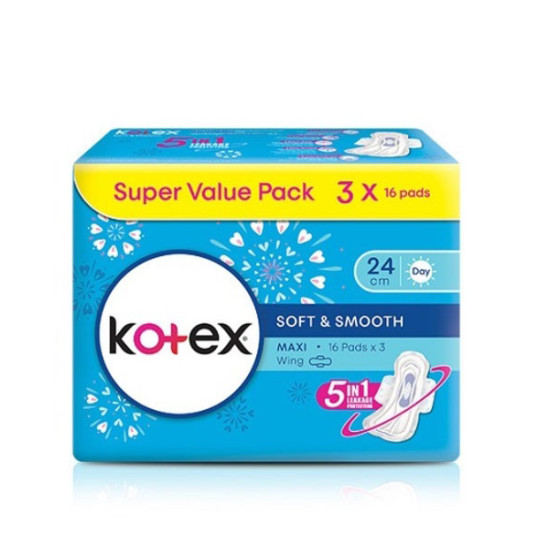 KOTEX SOFT & SMOOTH MAXI WING 24CM 16S*3