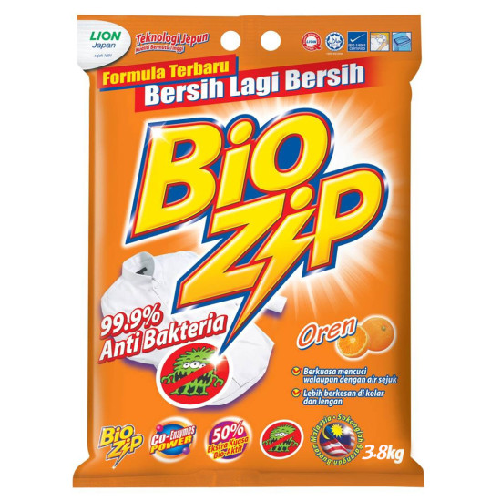 BIO ZIP DETERGENT POWDER - ORANGE 3.8KG