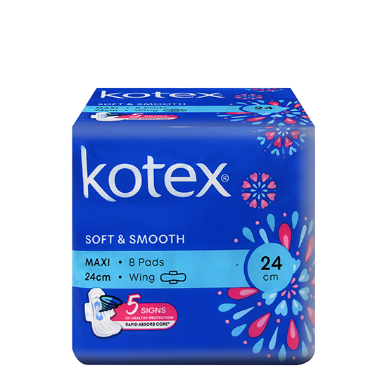 KOTEX SOFT & SMOOTH MAXI WING 24CM 8S