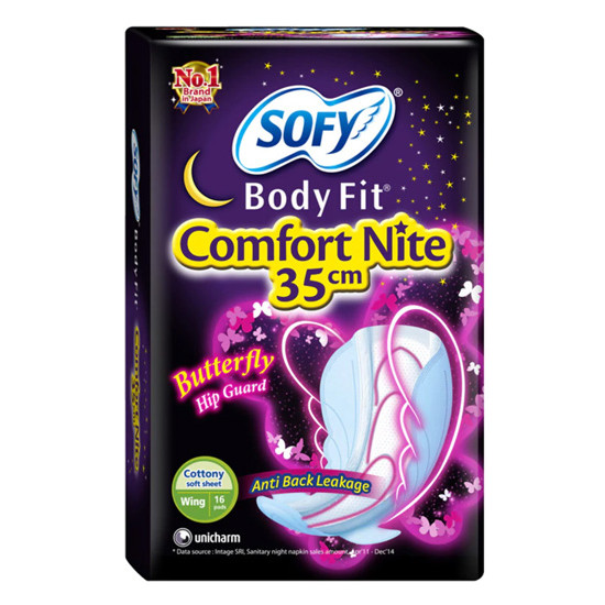 SOFY BODY FIT COMFORT NITE SLIM WING 35.5CM 16'S