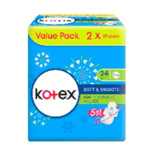 KOTEX SOFT & SMOOTH SLIM WING 24CM 20S*2