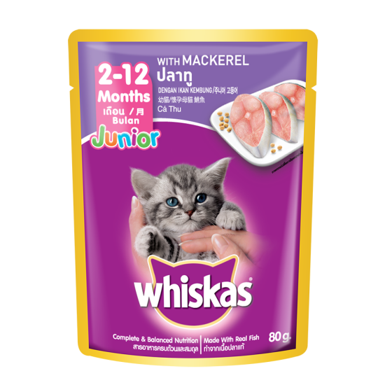 WHISKAS (POUCH) JUNIOR MACKEREL 80G