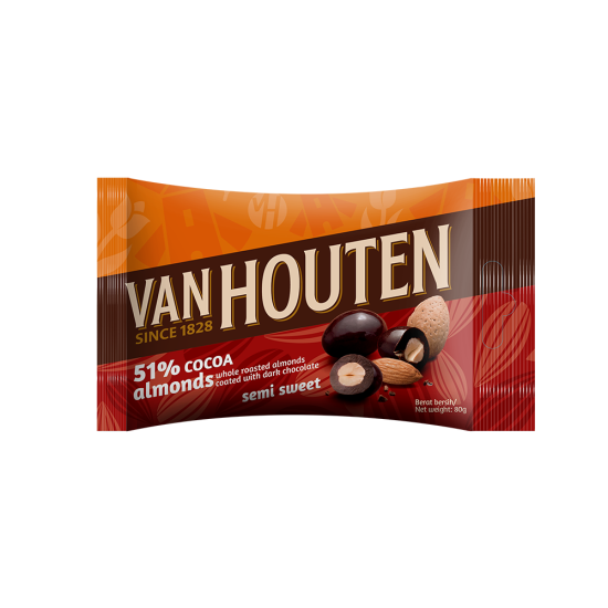 VAN HOUTEN 52% COCOA ALMOND DRAGEES 80GM