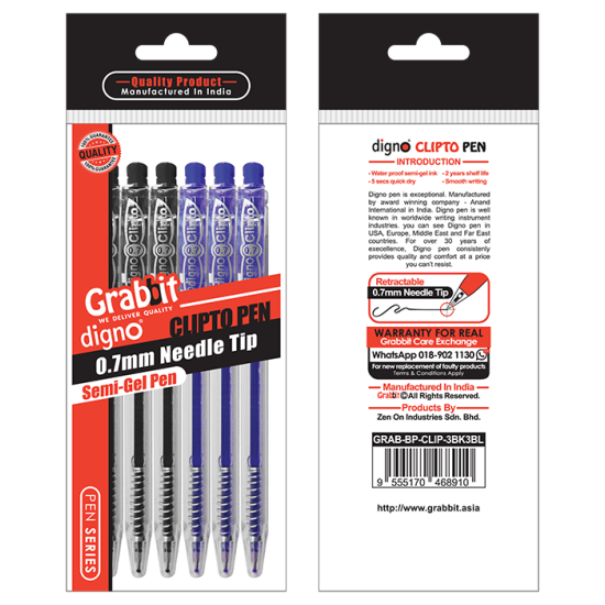 GRABBIT DIGNO CLIPTO SEMI GEL PEN 0.7 3BK3BL