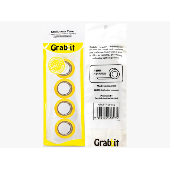 GRABBIT STATIONERY TAPE 18MMx15Yx4ROLL W/ 1