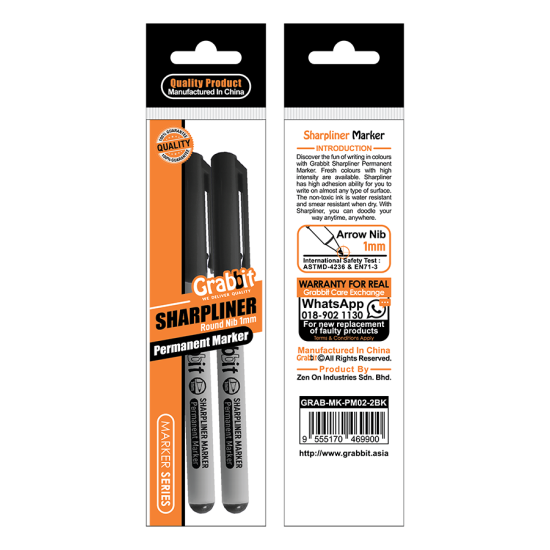 GRABBIT SHARPLINER PERMANENT MARKER BK 2PCS