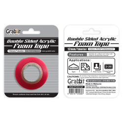 GRABBIT D/SIDED ACRYLIC TAPE 12MMx1Mx1ROLL