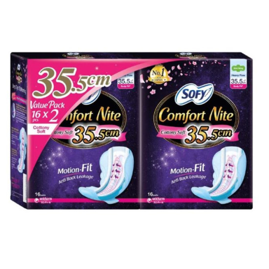 SOFY BODY FIT COMFORT NITE SLIM WING 35.5CM 16'S*2