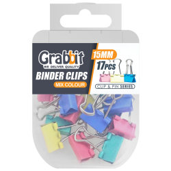 GRABBIT BINDER CLIPS 15MM MIX COL 17PCS GRABBIT BINDER CLIPS 15MM MIX COL 17PCS