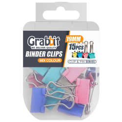 GRABBIT BINDER CLIPS 19MM MIX COL 15PCS GRABBIT BINDER CLIPS 19MM MIX COL 15PCS