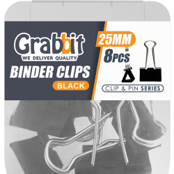 GRABBIT BINDER CLIPS 25MM BK 8PCS GRABBIT BINDER CLIPS 25MM BK 8PCS