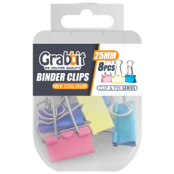 GRABBIT BINDER CLIPS 25MM MIX COL 8PCS GRABBIT BINDER CLIPS 25MM MIX COL 8PCS