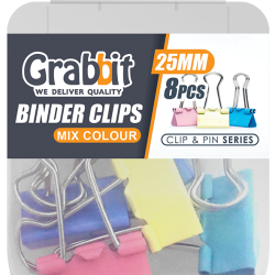 GRABBIT BINDER CLIPS 25MM MIX COL 8PCS GRABBIT BINDER CLIPS 25MM MIX COL 8PCS