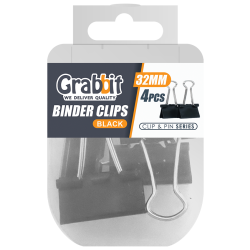GRABBIT BINDER CLIPS 32MM BK 4PCS GRABBIT BINDER CLIPS 32MM BK 4PCS