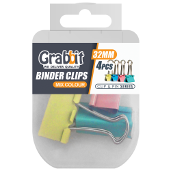 GRABBIT BINDER CLIPS 32MM MIX COL 4PCS GRABBIT BINDER CLIPS 32MM MIX COL 4PCS