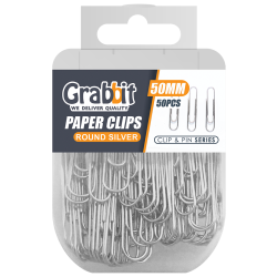 GRABBIT PAPER CLIPS 50MM ROUND SILVER 50PCS